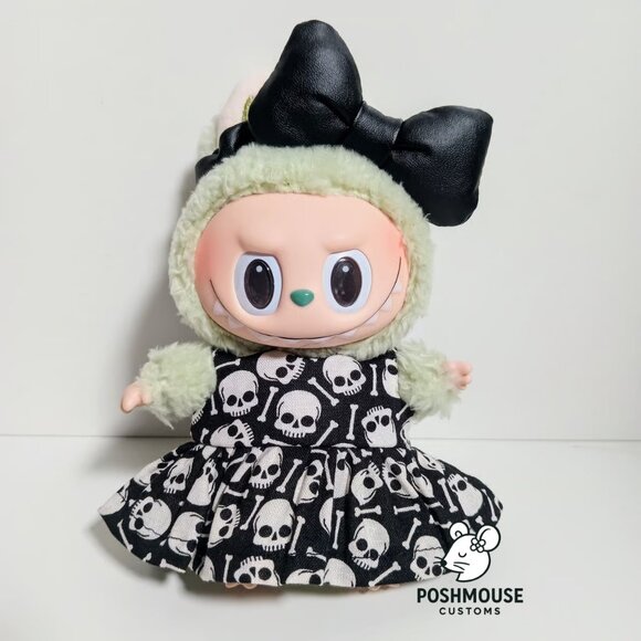 Labubu Halloween Skeleton Print Dress with Faux Leather Bow Outfit - Picture 3 of 7